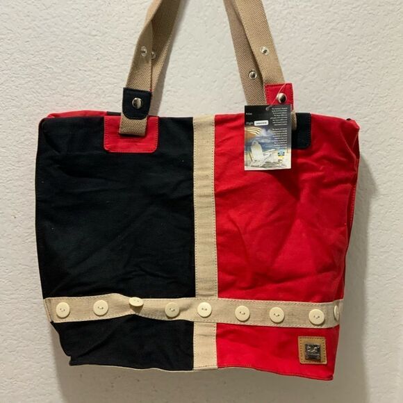 SUN N SAND 14”x18” Large zippered Tote beach Bag buttons accents - Picture 3 of 10